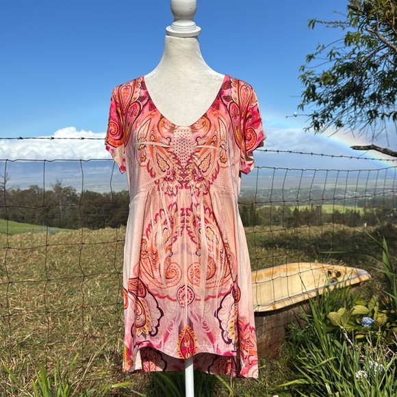 One World Pink Y2K Short sleeve Tunic top large - Picture 1 of 7